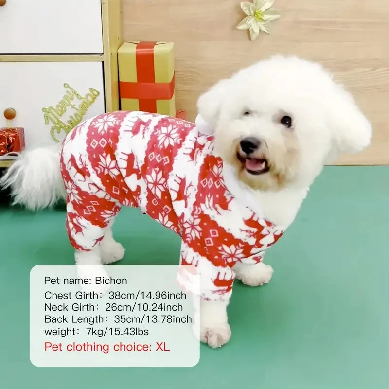 1pc Pet Christmas Reindeer Graphic Pajamas Hooded Jumpsuit