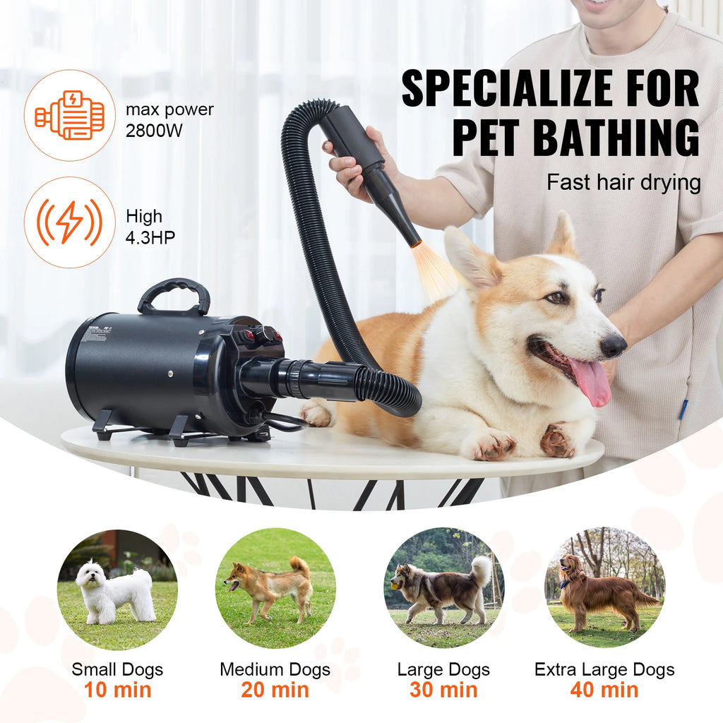 2000W/2.7HP Dog Hair Blow Dryer Adjustable Speed