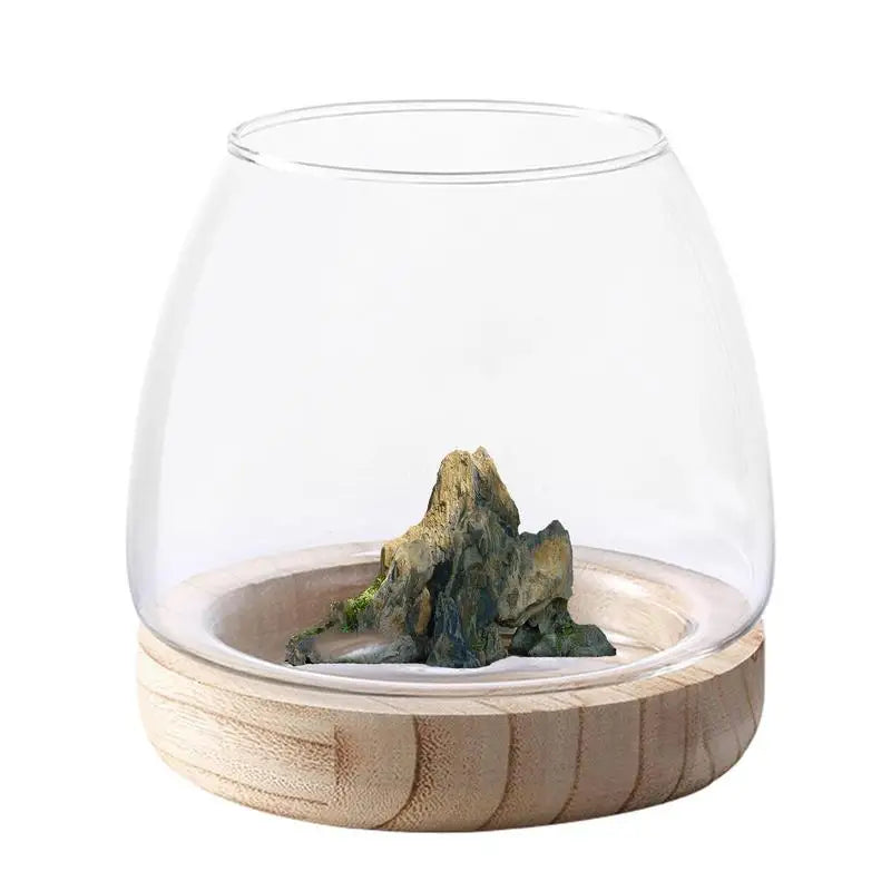 Clear Glass Vases Fish Tank With Wooden Base Hydroponic Plant Vase