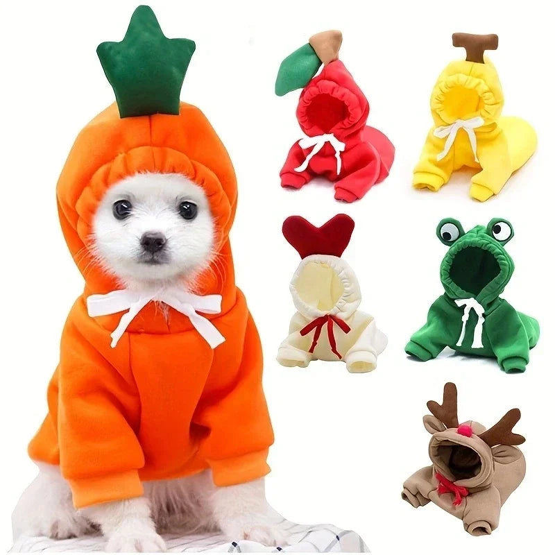 Warm Fleece pet costume; Dogs, cats Clothes Apple, Banana, Carrot, Fruit.