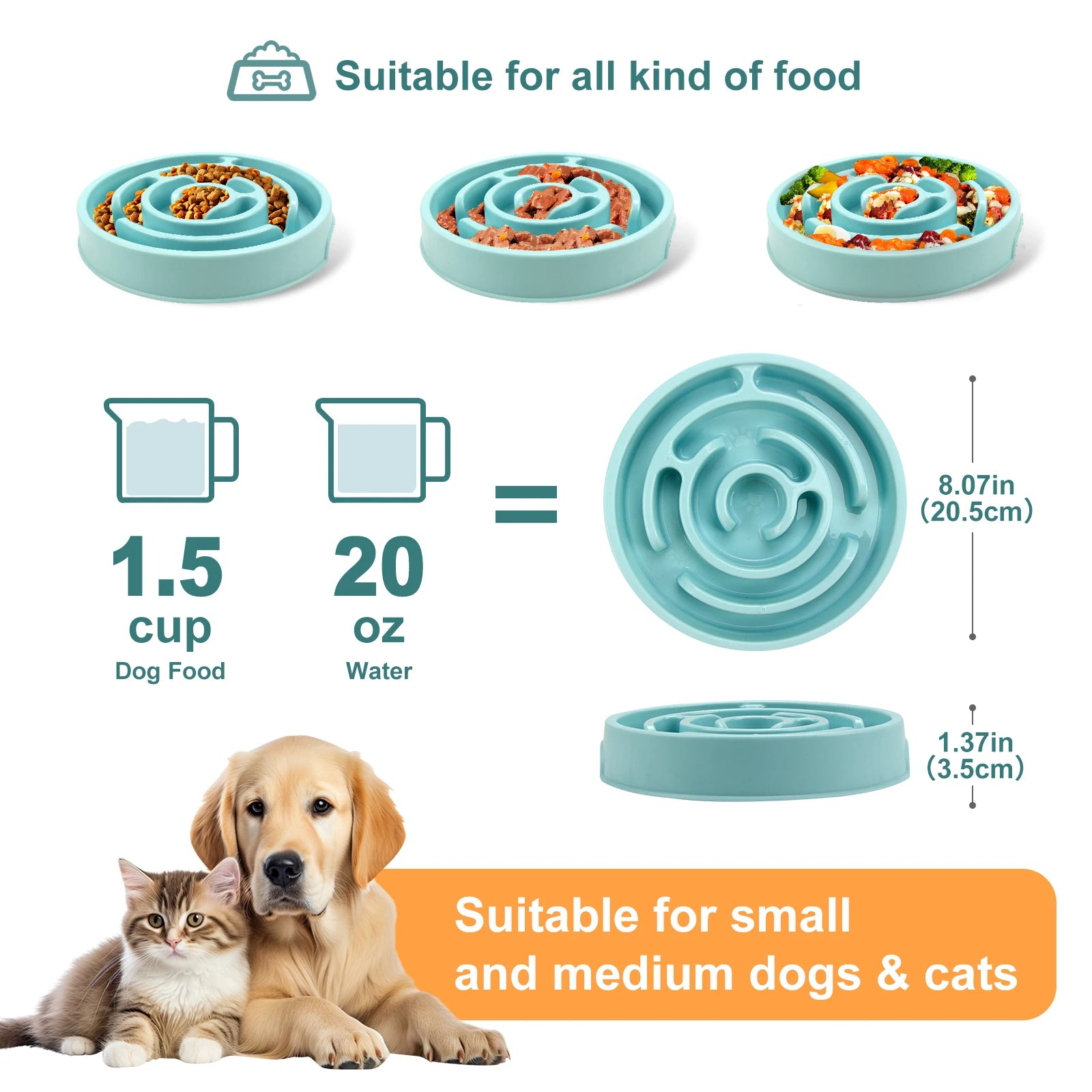 Non Slip Anti-Gulping Slower feeder bowl for Dogs and Cats