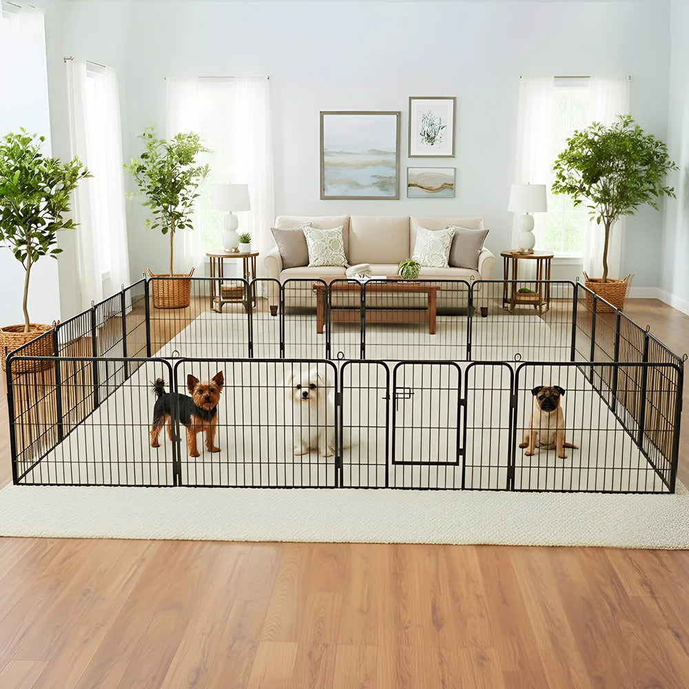 16 Panel Dog Fence Foldable Heavy Duty Metal Pet Playpen