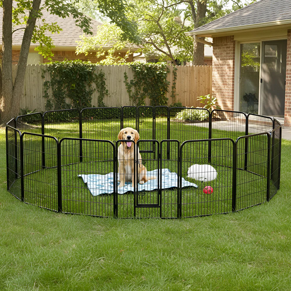16 Panel Dog Fence Foldable Heavy Duty Metal Pet Playpen