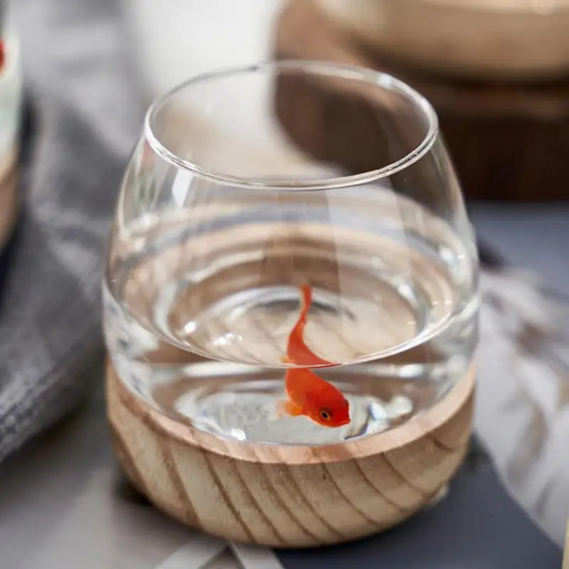 Clear Glass Vases Fish Tank With Wooden Base Hydroponic Plant Vase