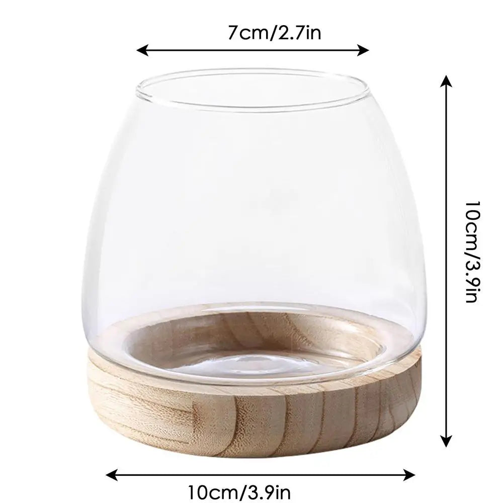 Clear Glass Vases Fish Tank With Wooden Base Hydroponic Plant Vase