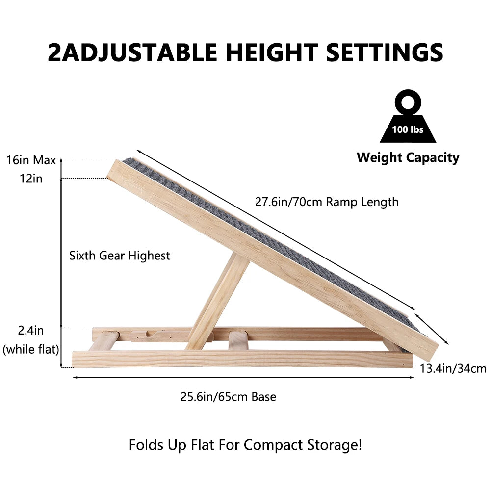 Portable, wooden Dog Ramp with Adjustable Height.