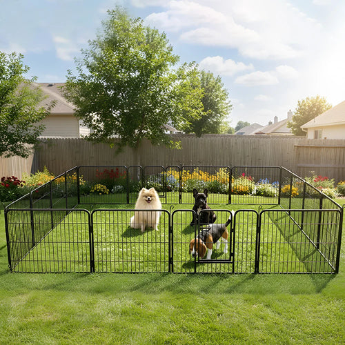 16 Panel Dog Fence Foldable Heavy Duty Metal Pet Playpen
