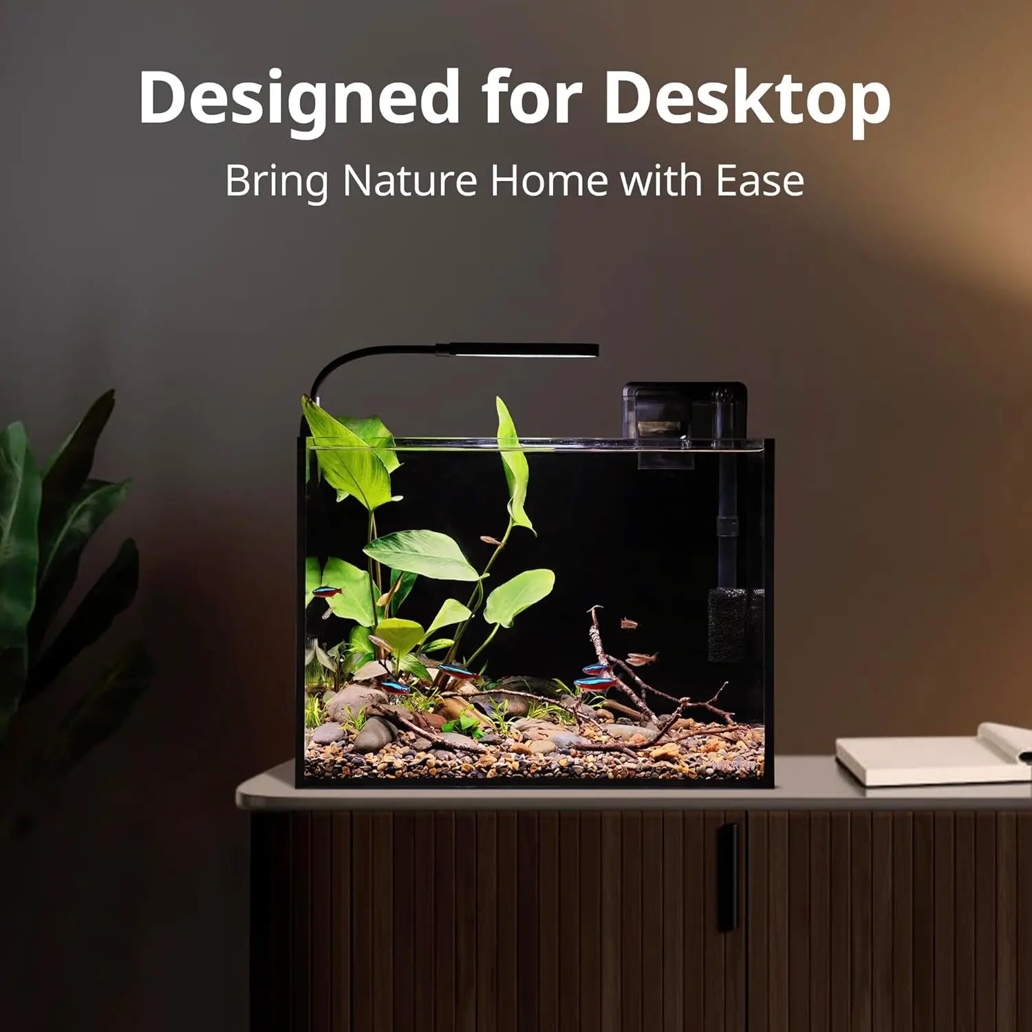 Ultra-Clear Rimless Desktop Aquarium Kit with Light, Filter, Gravel & Rocks