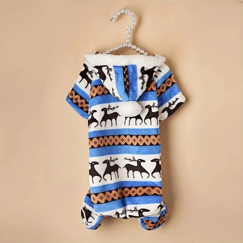 1pc Pet Christmas Reindeer Graphic Pajamas Hooded Jumpsuit