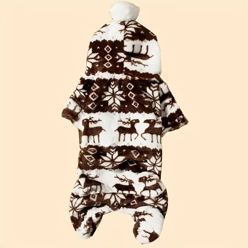 1pc Pet Christmas Reindeer Graphic Pajamas Hooded Jumpsuit