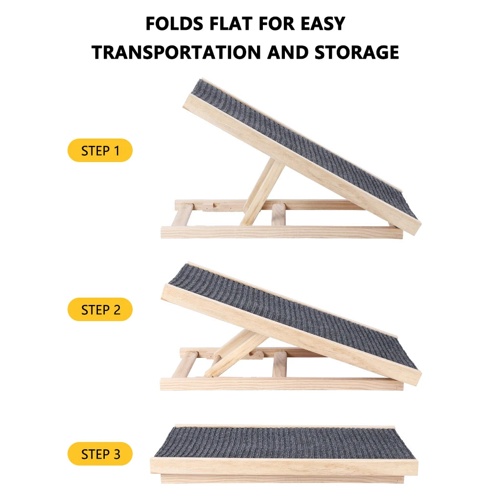 Portable, wooden Dog Ramp with Adjustable Height.