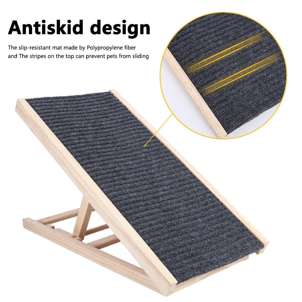 Portable, wooden Dog Ramp with Adjustable Height.