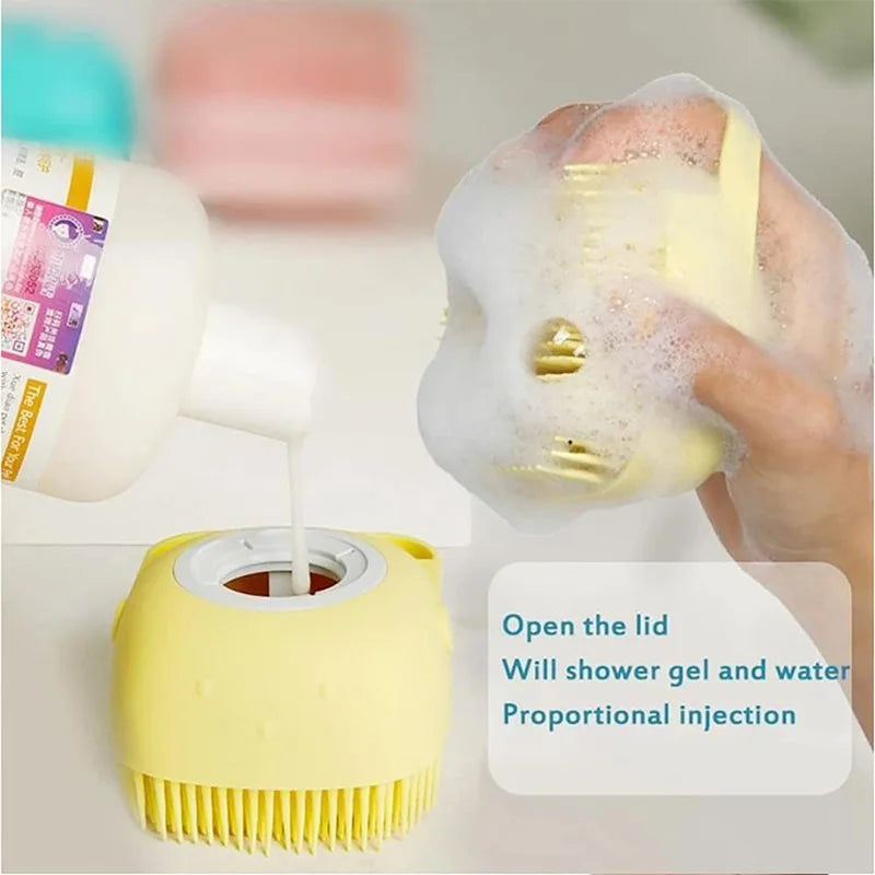 Pet Bathing Brush with Built-in Soap Dispenser