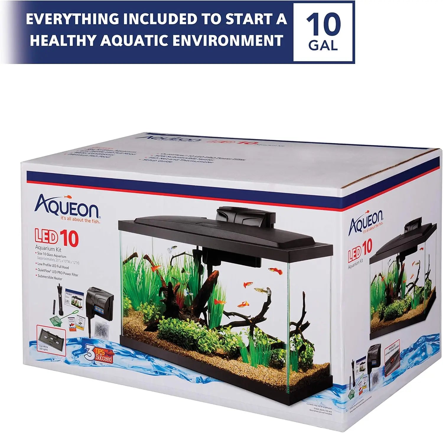Complete 10 Gallon Aquarium Starter Kit with LED Lighting