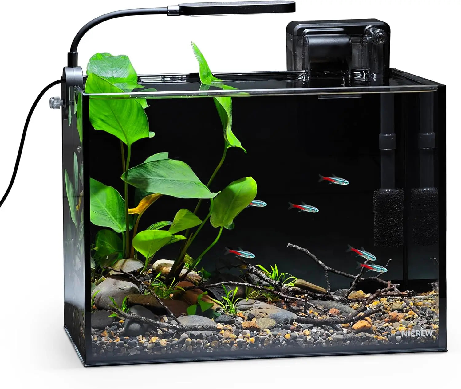 Ultra-Clear Rimless Desktop Aquarium Kit with Light, Filter, Gravel & Rocks