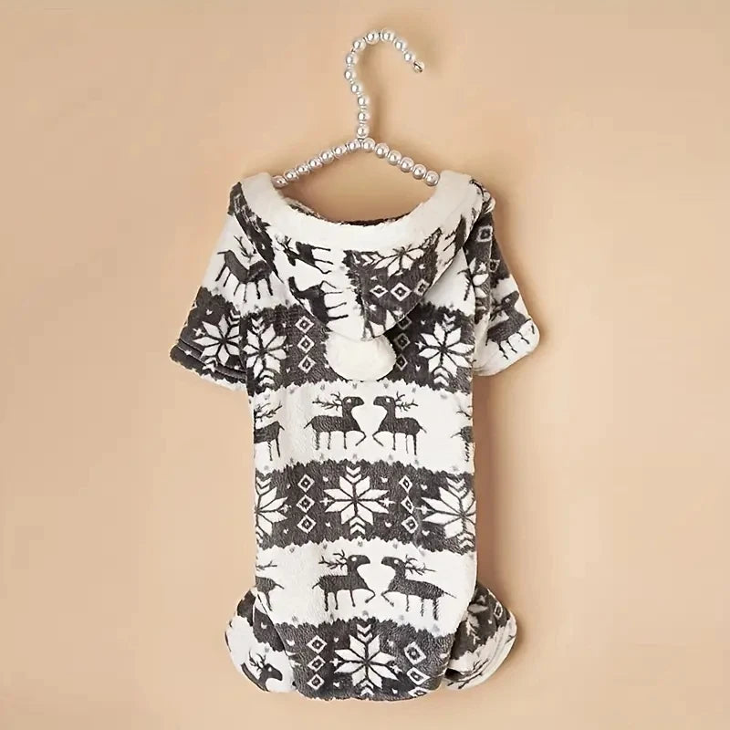 1pc Pet Christmas Reindeer Graphic Pajamas Hooded Jumpsuit