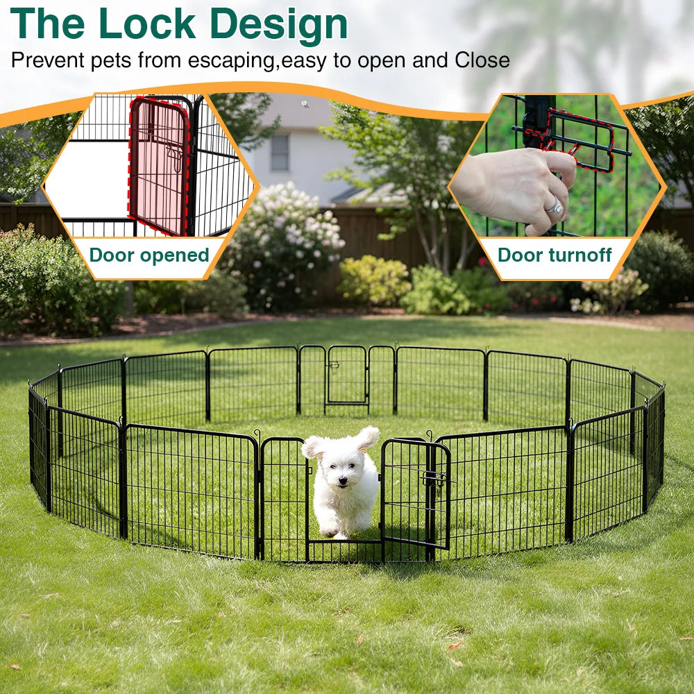 16 Panel Dog Fence Foldable Heavy Duty Metal Pet Playpen