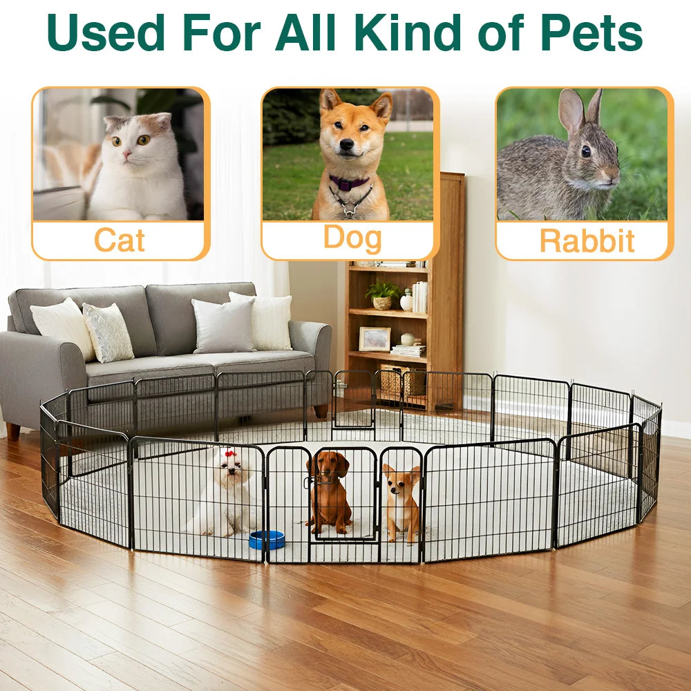 16 Panel Dog Fence Foldable Heavy Duty Metal Pet Playpen
