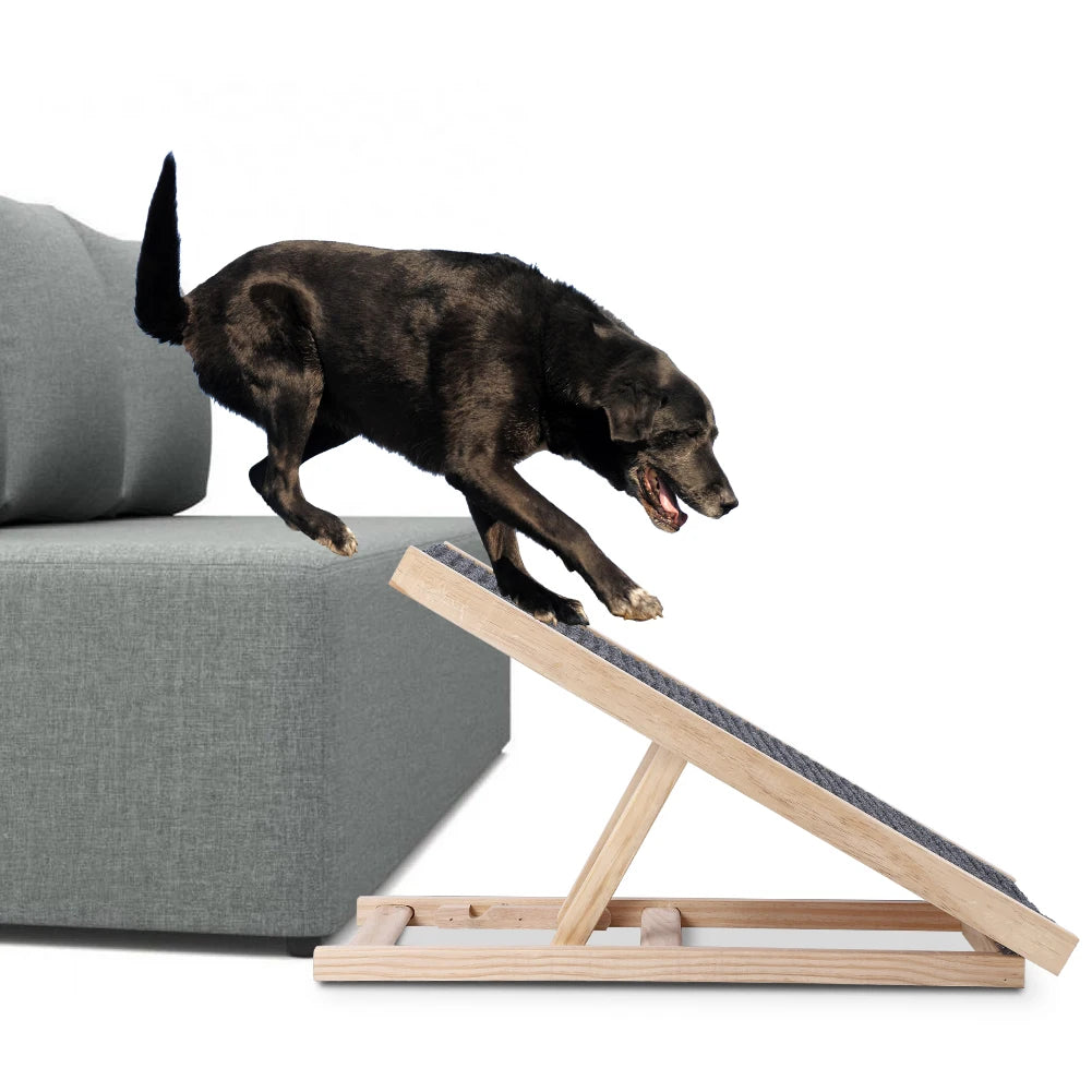 Portable, wooden Dog Ramp with Adjustable Height.