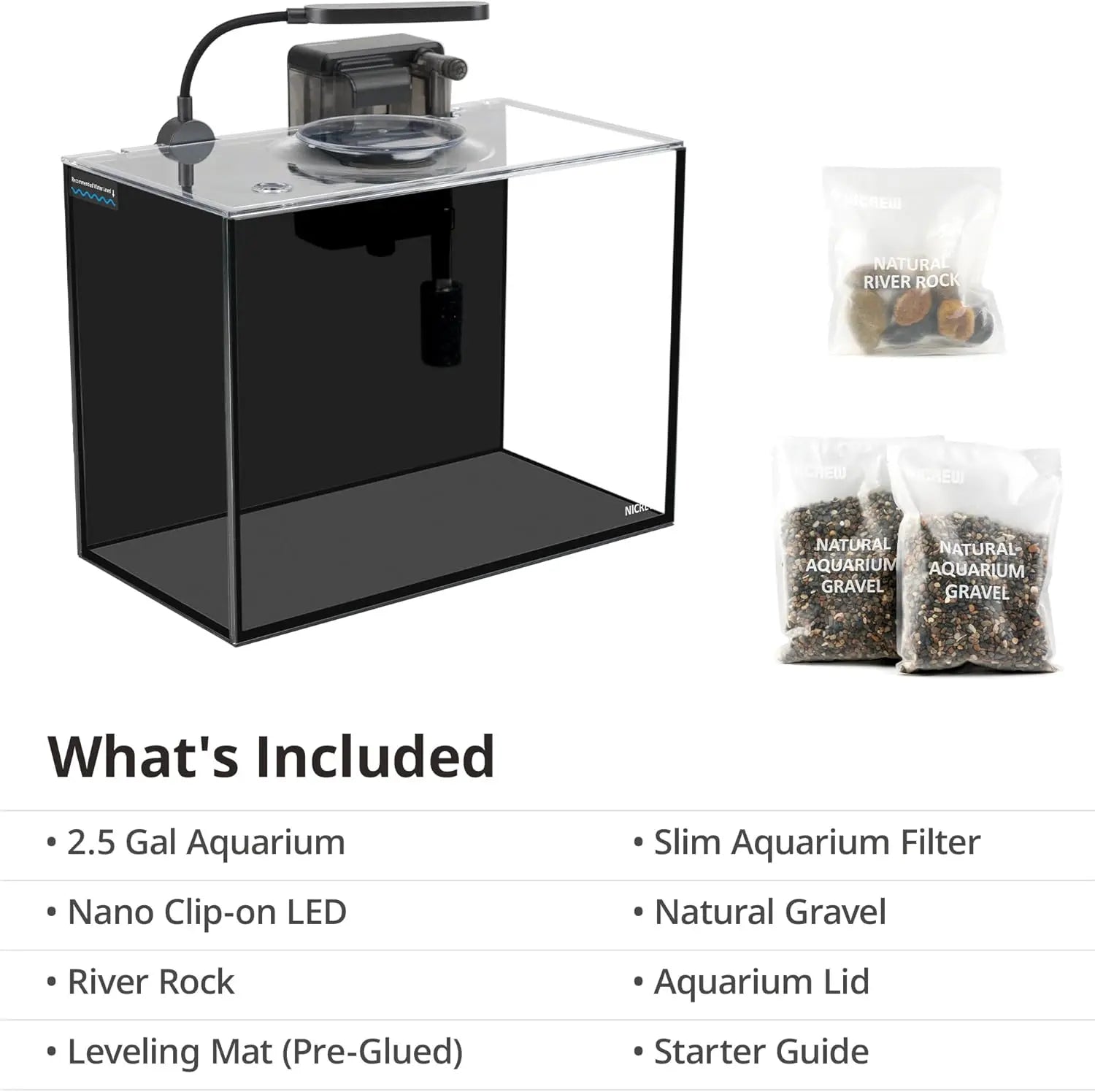 Ultra-Clear Rimless Desktop Aquarium Kit with Light, Filter, Gravel & Rocks
