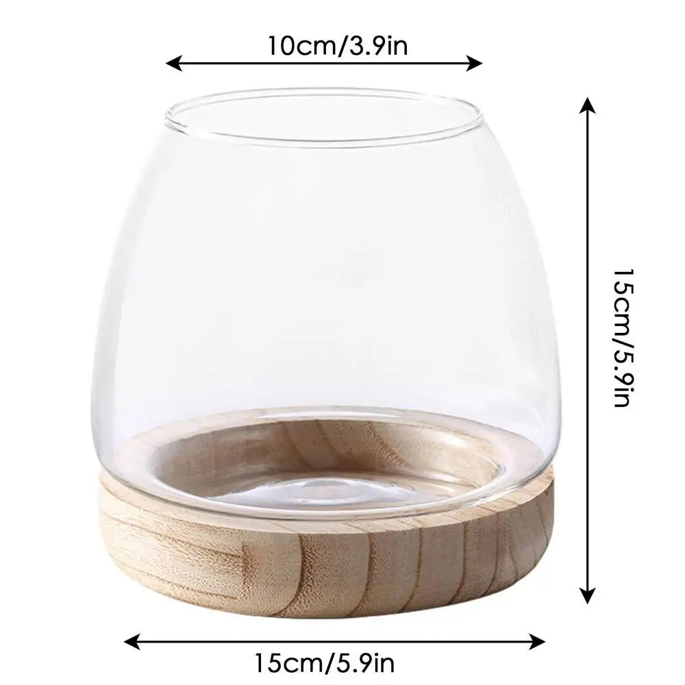 Clear Glass Vases Fish Tank With Wooden Base Hydroponic Plant Vase