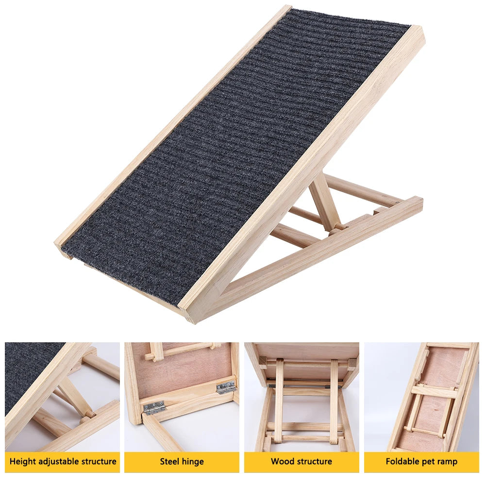 Portable, wooden Dog Ramp with Adjustable Height.