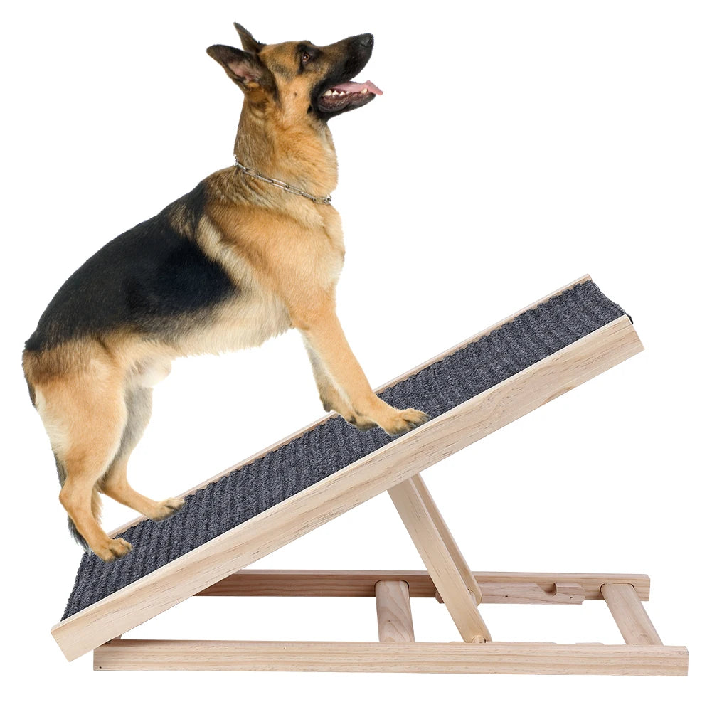 Portable, wooden Dog Ramp with Adjustable Height.