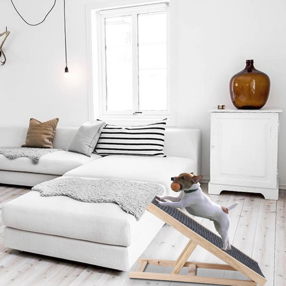 Portable, wooden Dog Ramp with Adjustable Height.