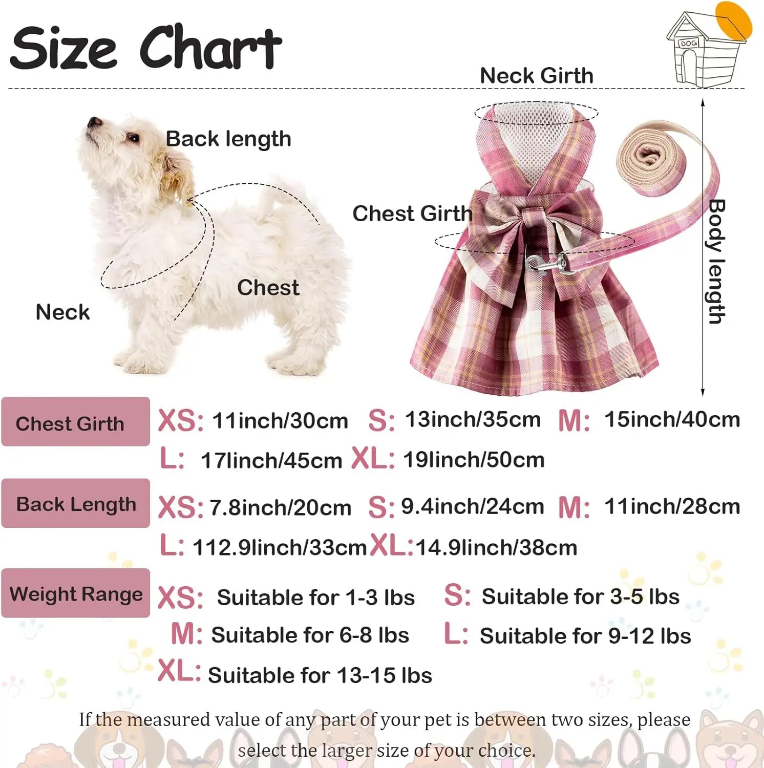 4-Piece Plaid Dog Dress Set with Bow Tie Harness & Leash