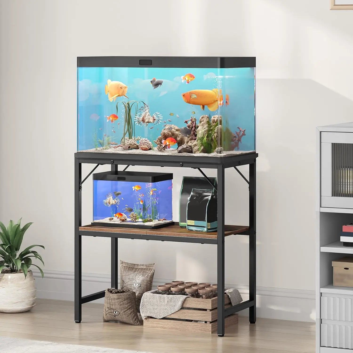 Heavy Duty 20 Gallon Aquarium Stand with 2-Tier Storage Shelves