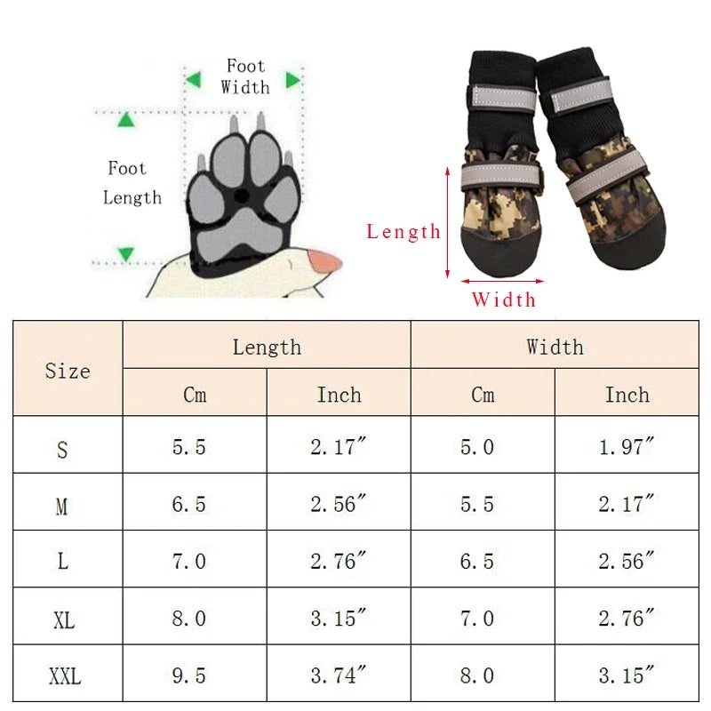 Waterproof Anti Slip Dog High Shoes Camouflage Reflective