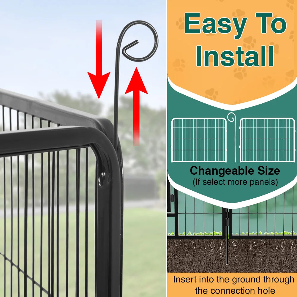 16 Panel Dog Fence Foldable Heavy Duty Metal Pet Playpen