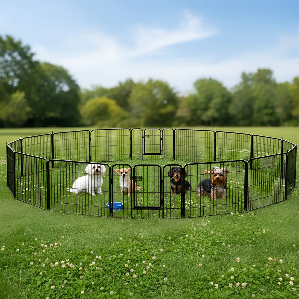 16 Panel Dog Fence Foldable Heavy Duty Metal Pet Playpen