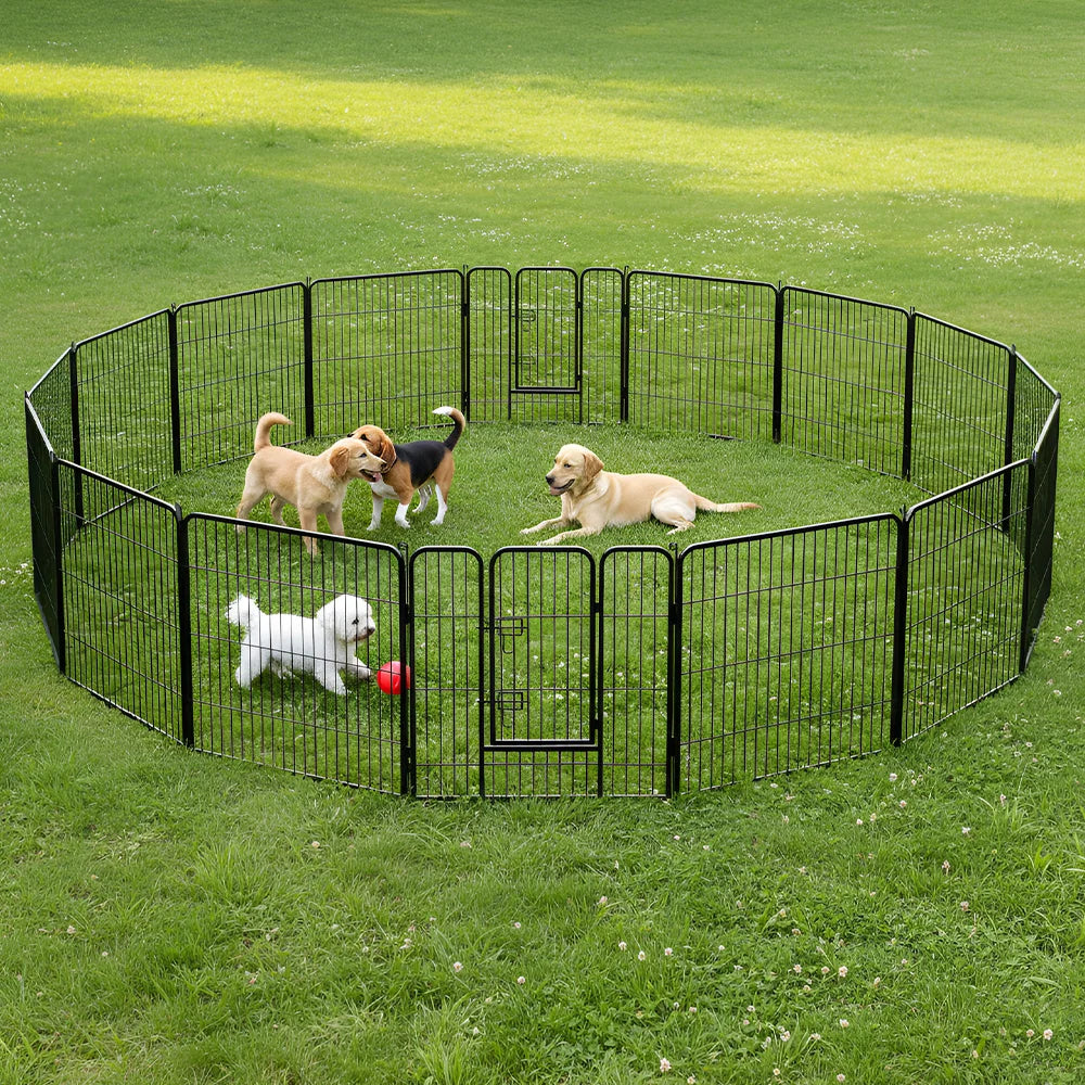 16 Panel Dog Fence Foldable Heavy Duty Metal Pet Playpen