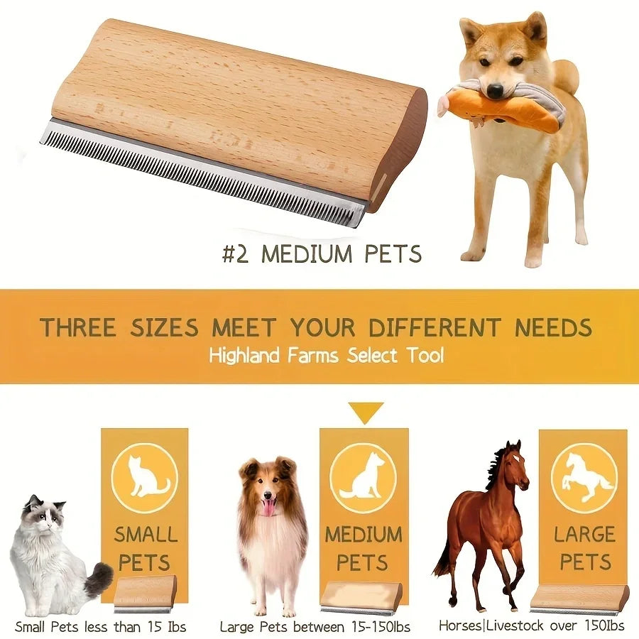 Wooden Cat, Dog, and Horse Shedding Tool