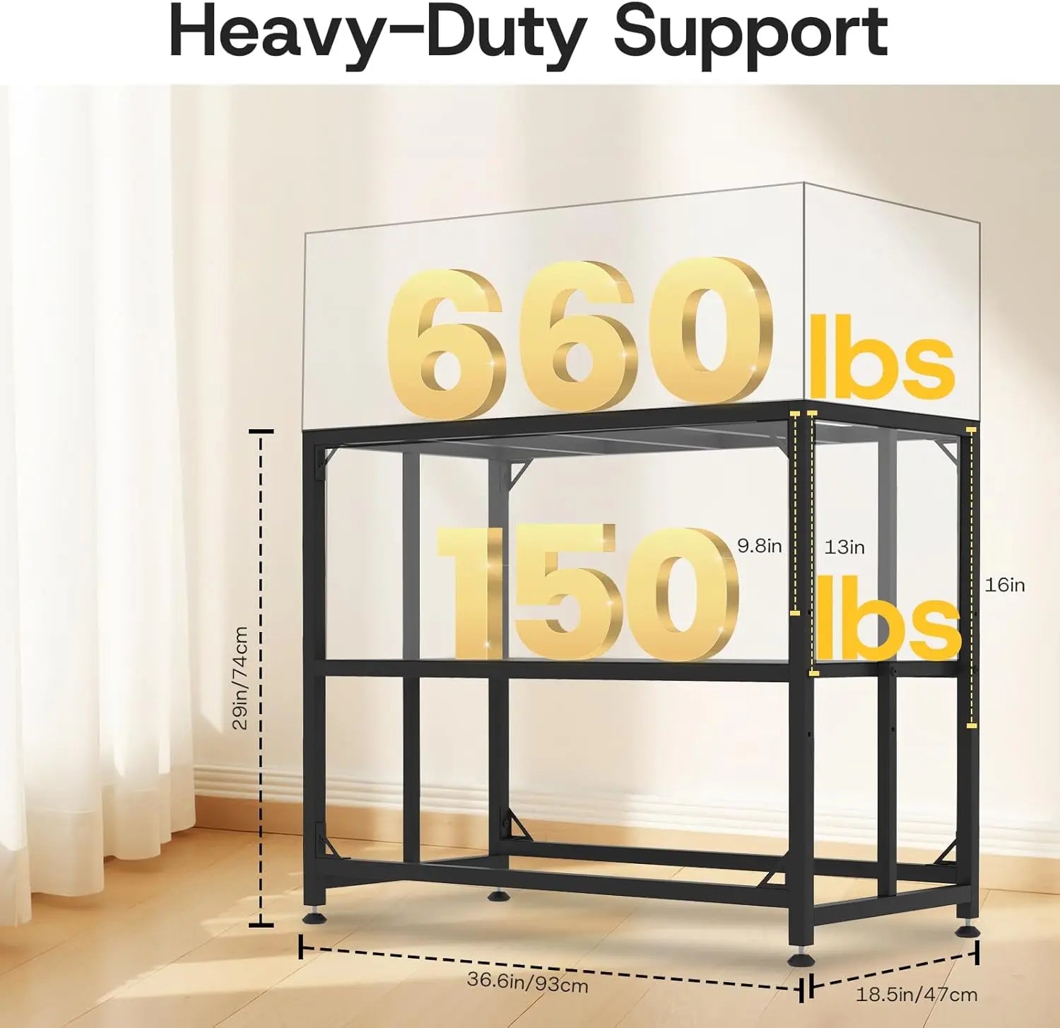 Heavy Duty 40 Gallon Aquarium Stand with 2-Tier Shelves, 660LBS Capacity